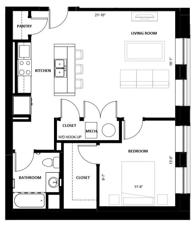 Lawrence Senior - One Bedroom Floorplan