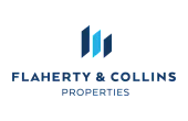 Sleek Flaherty & Collins Properties logo with modern design elements in blue tones.