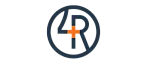 Modern circular logo featuring a stylized 'R' and '4', highlighted by a vibrant orange cross at the center.