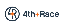 Distinctive 4th + Race logo with a modern and sleek design, featuring bold typography and a stylish circular emblem.
