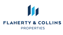 Modern Flaherty & Collins Properties logo featuring sleek geometric design and bold typography.