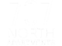 707 North Apartments logo in bold white lettering on a black background.