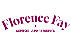 Elegant Florence Fay Senior Apartments logo in a deep burgundy hue, representing stylish living for seniors.