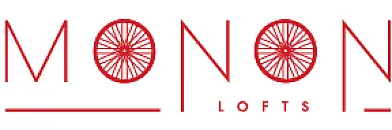 Monon Lofts logo featuring a sleek and modern design, highlighted by artistic wheel motifs.