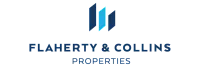 Flaherty & Collins Properties logo with modern blue geometric design.