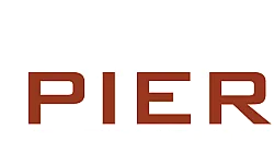 Minimalist PIER logo design in bold maroon against a clean white background.