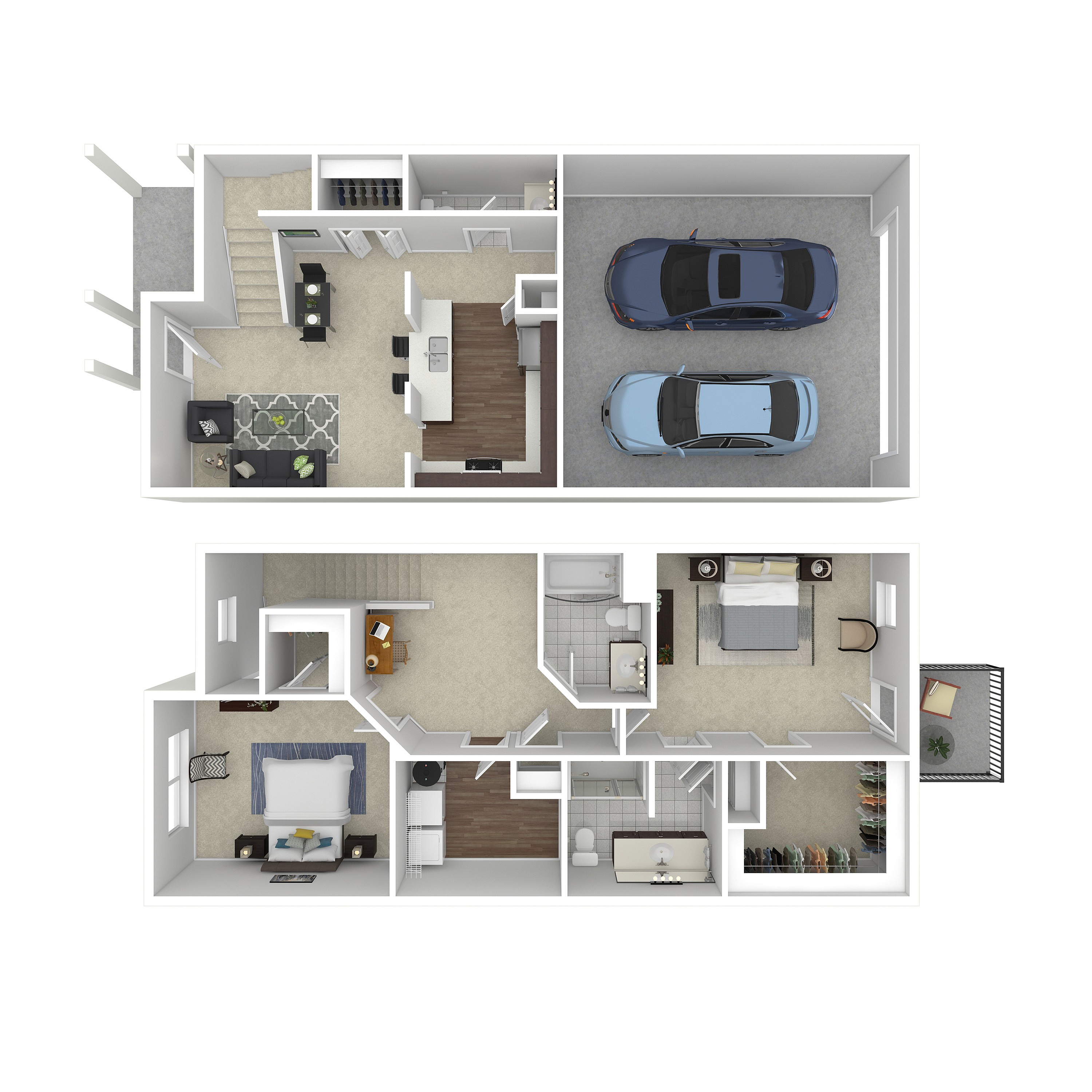 Contemporary multi-level floor plan featuring 3 bedrooms, stylish living area, modern kitchen, and a double garage.