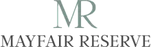 Elegant Mayfair Reserve logo featuring stylish typography with initials 'MR' in muted colors.