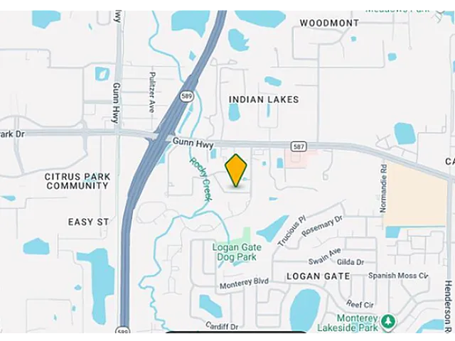 Map highlighting the prime location near Logan Gate Dog Park, featuring easy access to major highways and neighboring communities.