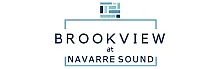 Elegant logo featuring 'Brookview at Navarre Sound' with artistic blue tile design above the text.