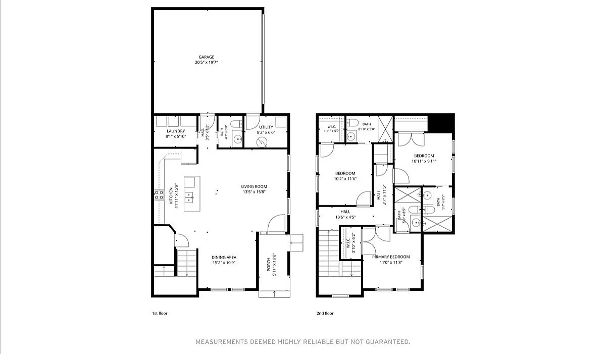 Expansive 2D floor plan of 909 W Hazel St showcasing a modern two-story layout with 3 bedrooms, a primary suite, garage, and open living area in Fayetteville, AR.
