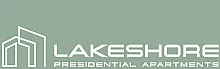 Elegant logo design for Lakeshore Presidential Apartments, featuring sleek, modern architecture lines against a calming green background.