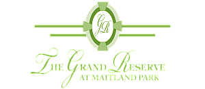 Elegant logo for The Grand Reserve at Maitland Park in stylish green and white motifs.