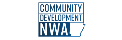 Modern logo for Community Development NWA with bold blue text and a stylized map outline.
