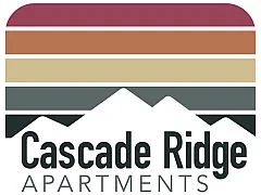 Elegant logo for Cascade Ridge Apartments featuring stylized mountain peaks and earthy color stripes.