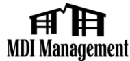 MDI Management logo featuring stylized buildings, emphasizing professional property management.