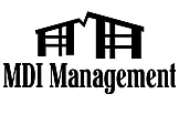 MDI Management logo featuring stylized buildings, representing modern property management services.