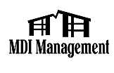 Modern logo of MDI Management featuring sleek, abstract building silhouettes.