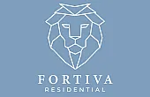 Elegant Fortiva Residential logo featuring a geometric lion design against a soothing blue background.