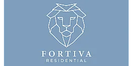 Elegant Fortiva Residential logo featuring a minimalist geometric lion design on a calming blue background.