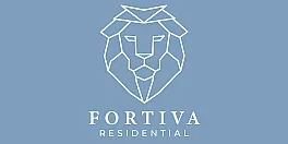 Elegant Fortiva Residential logo with geometric lion design on a calming blue background.