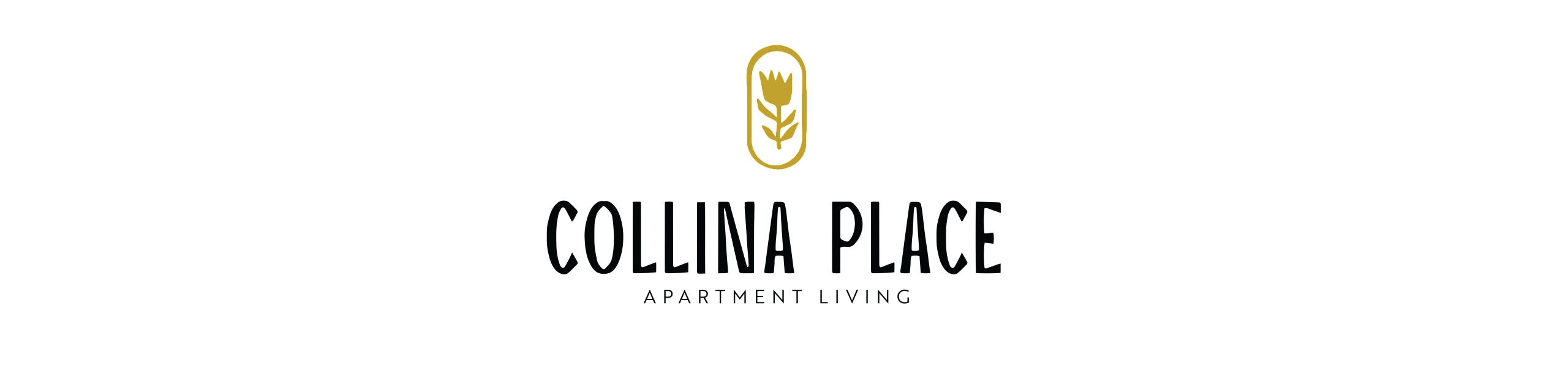 Elegant Collina Place logo featuring a gold tulip design, signifying luxury apartment living.