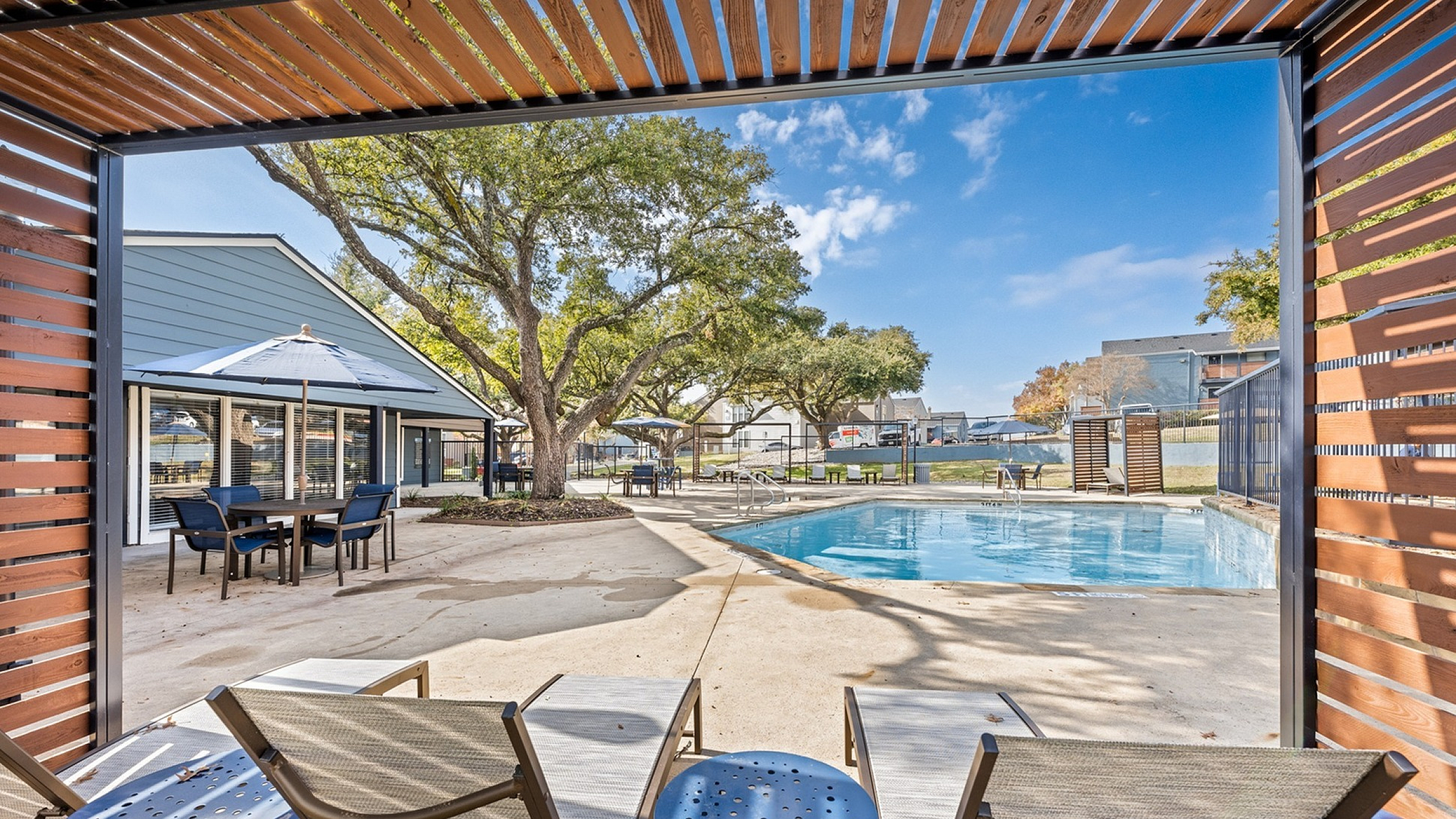 Lavera Apartment Pool Area with Loungers and Picnic areas