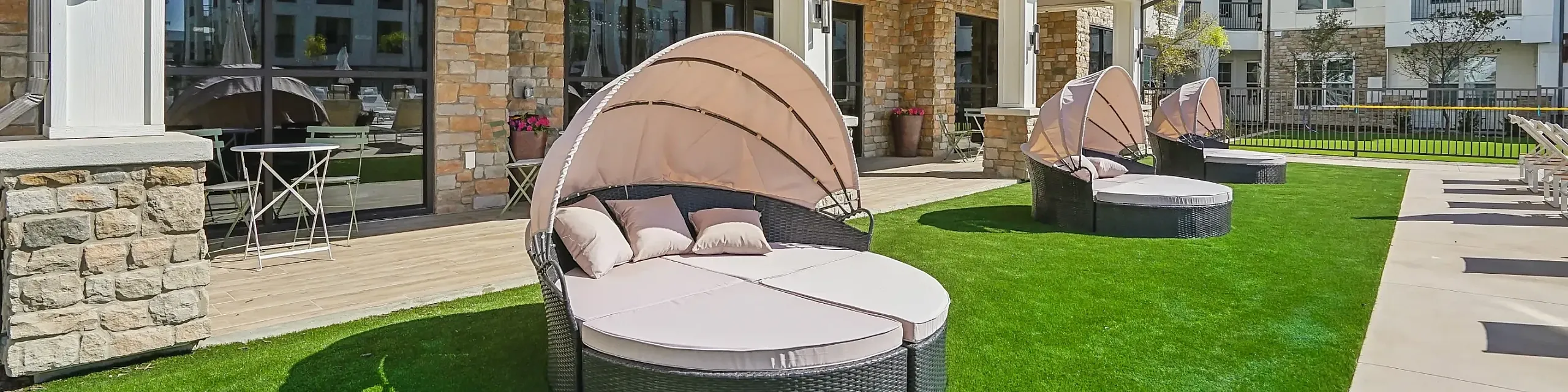 the fitz relaxing loungers face the pool and activity area perfectg for reading napping or watching the action