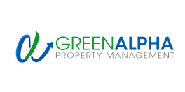Modern logo for Green Alpha Property Management featuring blue and green design elements.