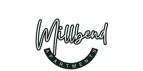 Elegant Millbend Apartments logo showcasing modern and stylish typography encircled by a sleek design.