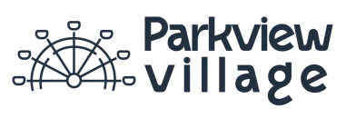 Charming Parkview Village logo featuring a stylized Ferris wheel, symbolizing fun and community.