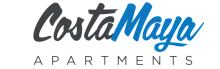 Costa Maya Apartments logo in sleek, modern typography showcasing a vibrant blue and gray color palette.