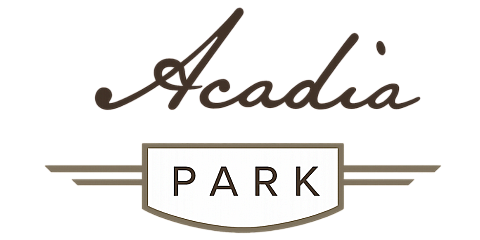 Elegant logo for Acadia Park, featuring stylish typography and subtle design elements.