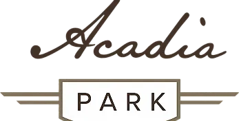 Elegant Acadia Park logo featuring sophisticated script and modern design elements.