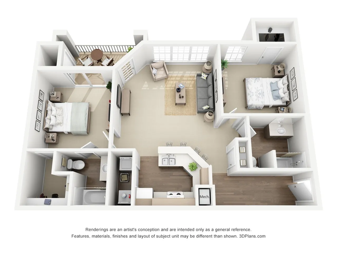 1050 sq ft two bed two bath