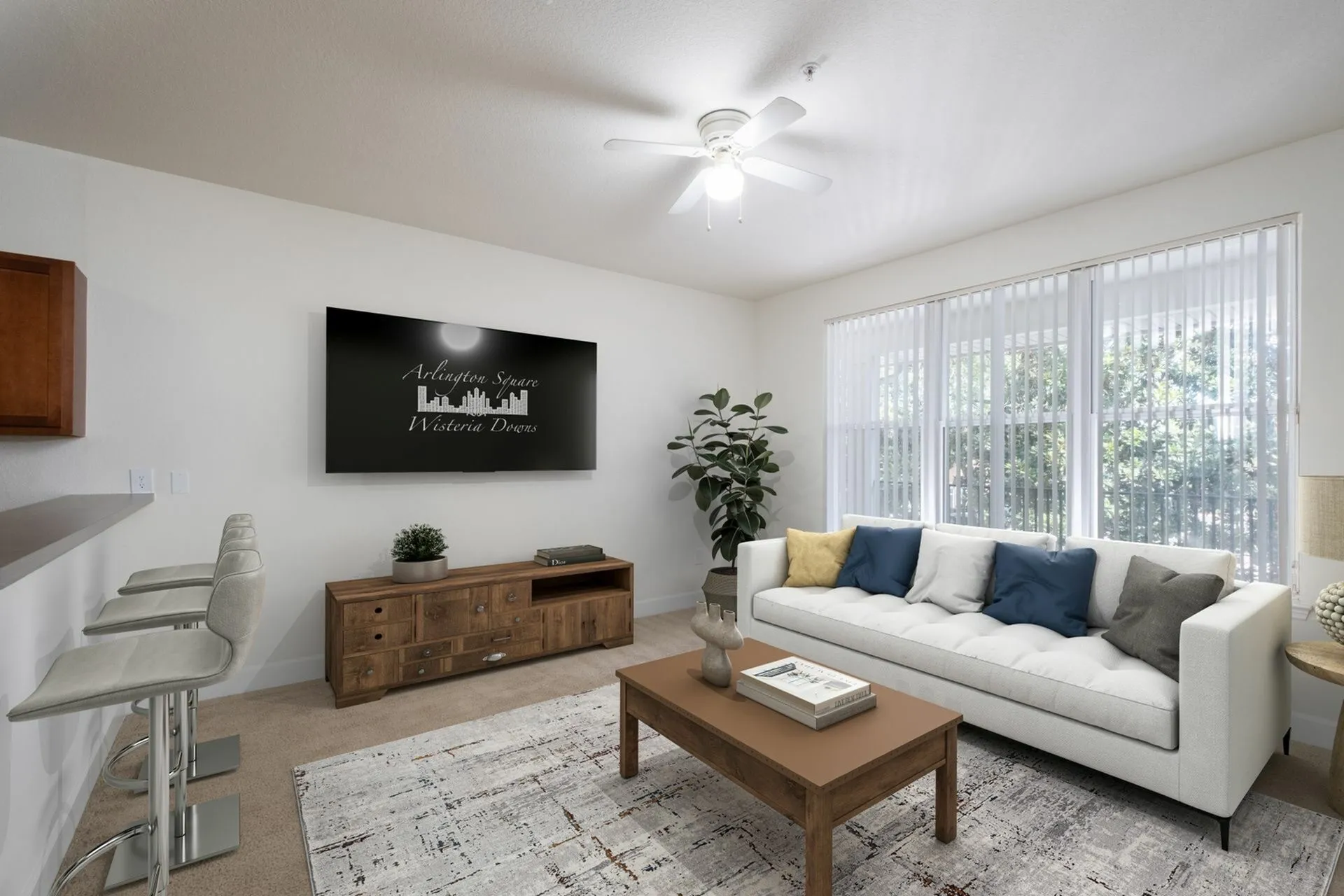 Living room with coffee table and tv