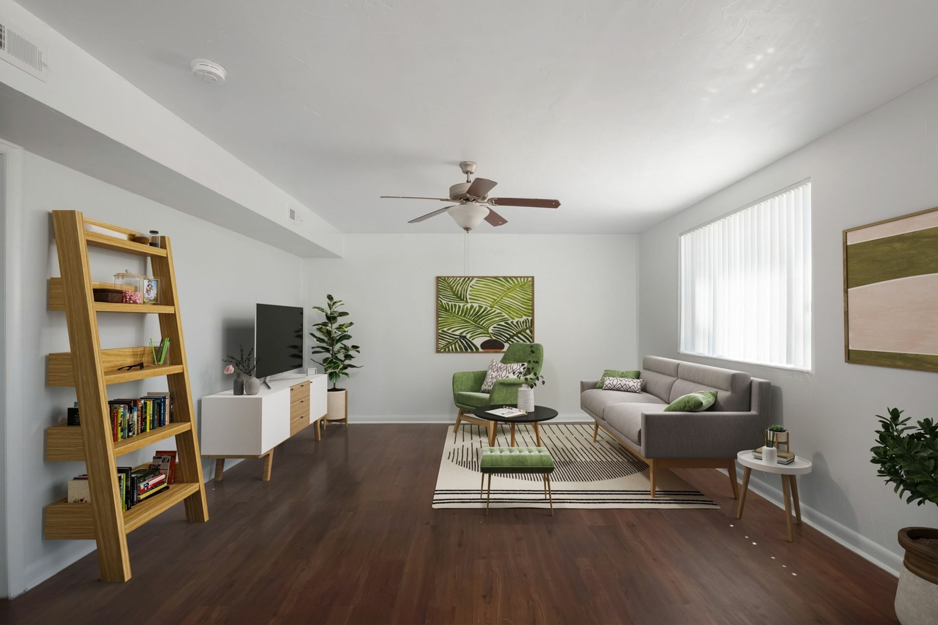 Penthouse living room with couch and tv