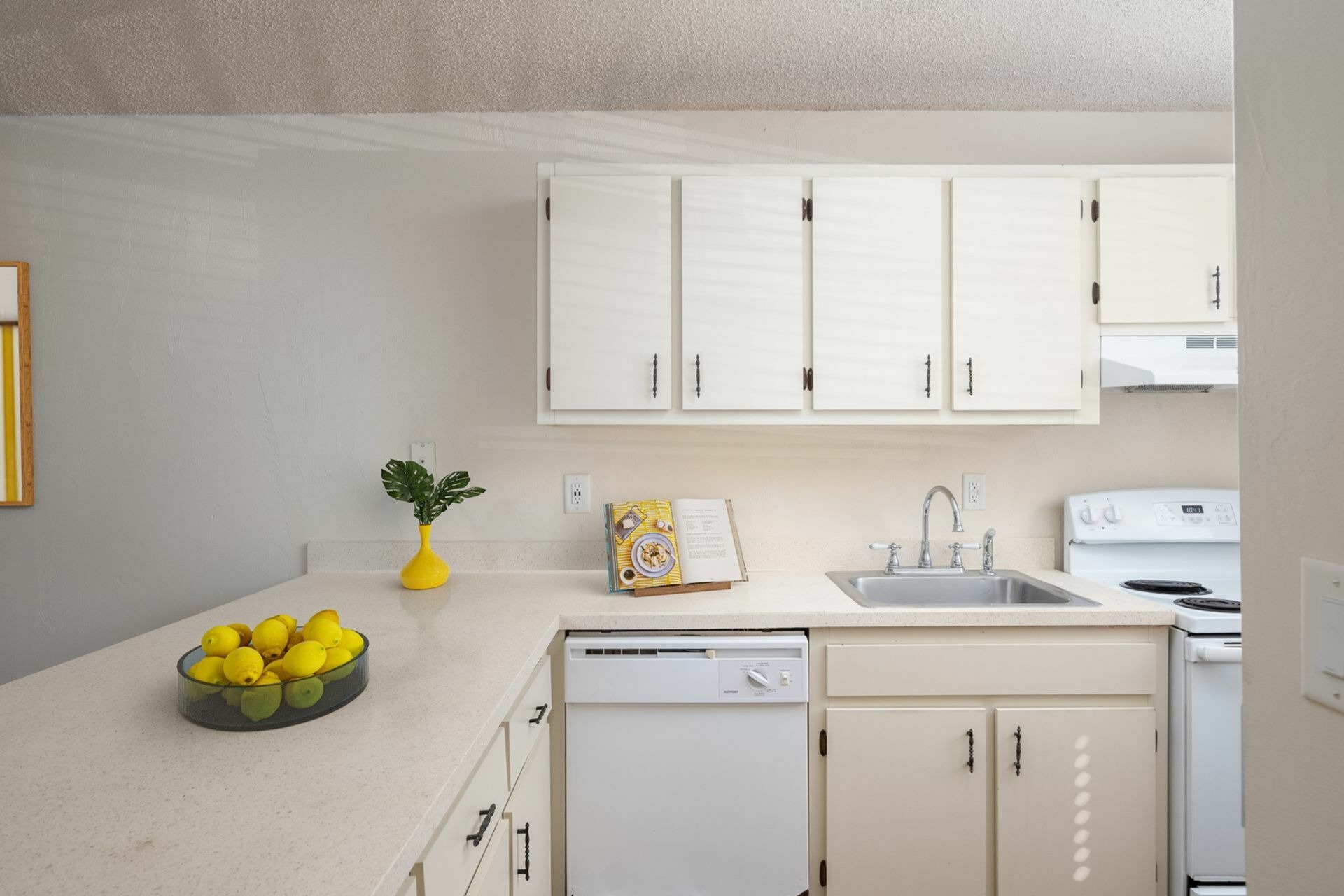 Kitchen with lemons and cookbook
