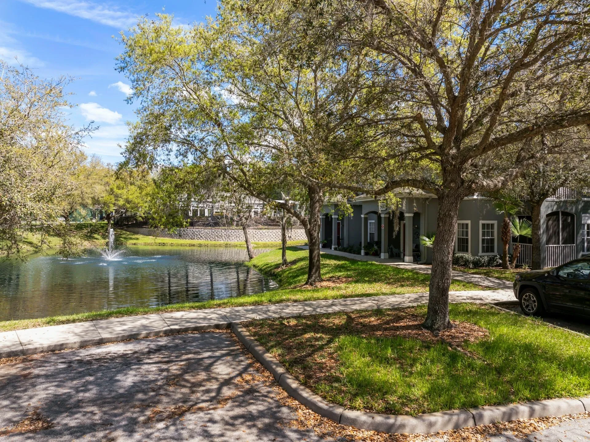 Lake and apartment exterior