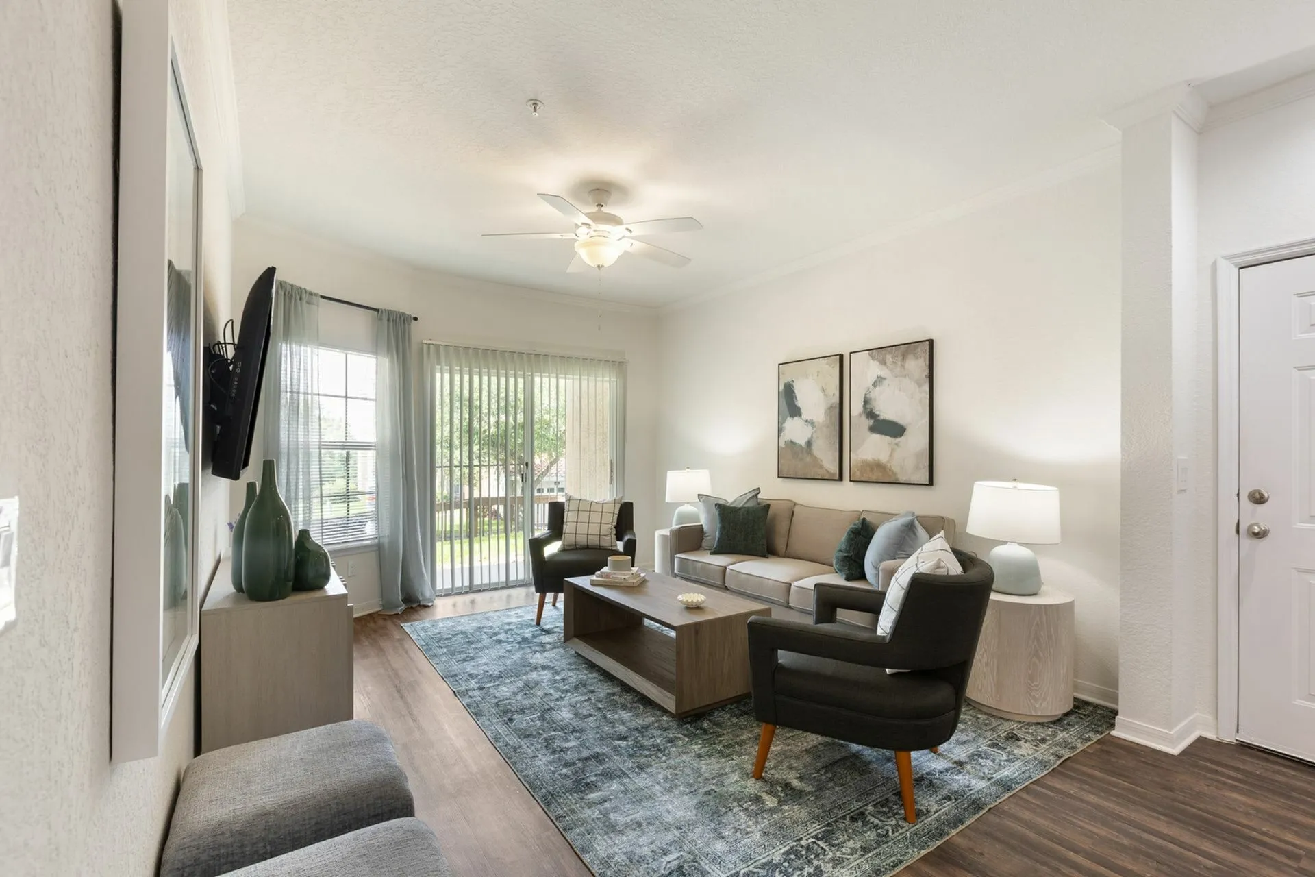 Living room with modern furniture and tv