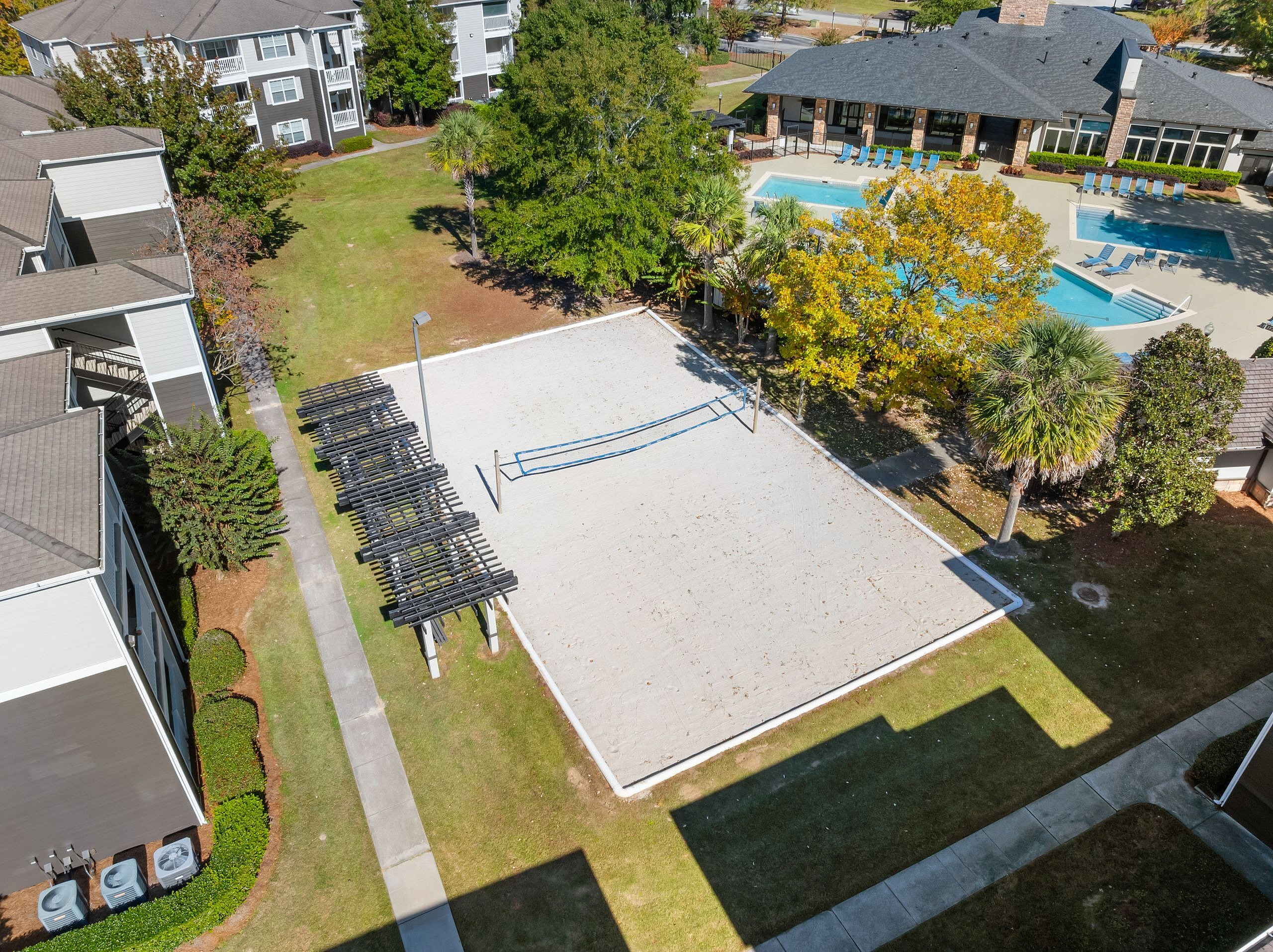 Aerial view of volleyball court