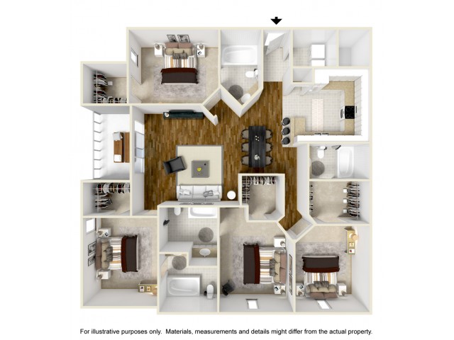 4 bed 4 bath floor plan map.