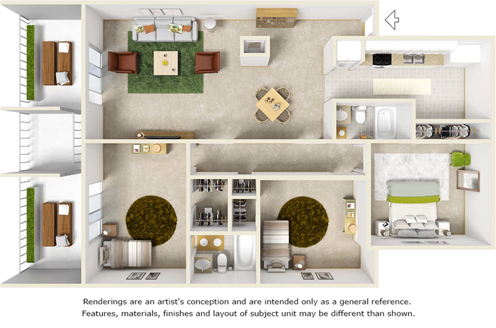 Heron floor plan with 3 bedrooms, 2 bathrooms and wood style flooring