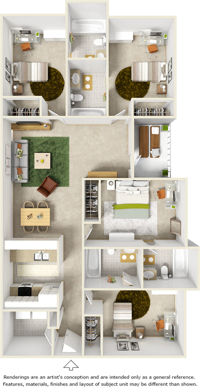 The Bulls Premium  4 bedrooms 4 bathrooms floor plan Suite with quartz countertops