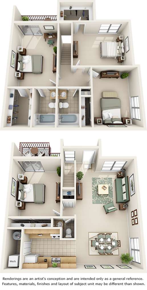 Sunflower 4 bedrooms 2.5 bathrooms floor plan