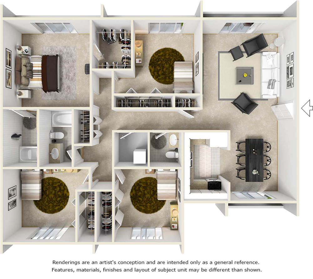 The Palm 4 bedrooms 2.5 bathrooms floor plan with premium finishes and wood style floors