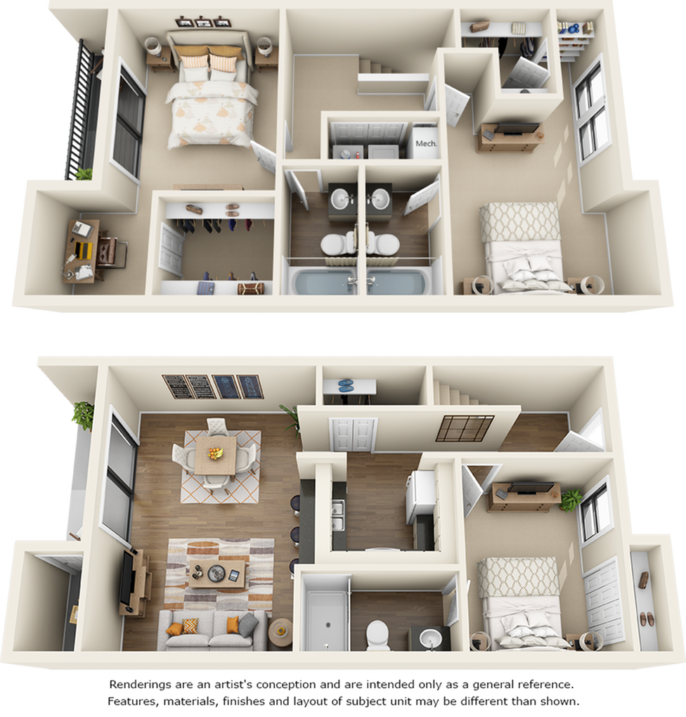 Cypress 3 bedrooms 3 bathrooms floor plan with modern finishes, stone countertops and double balcony
