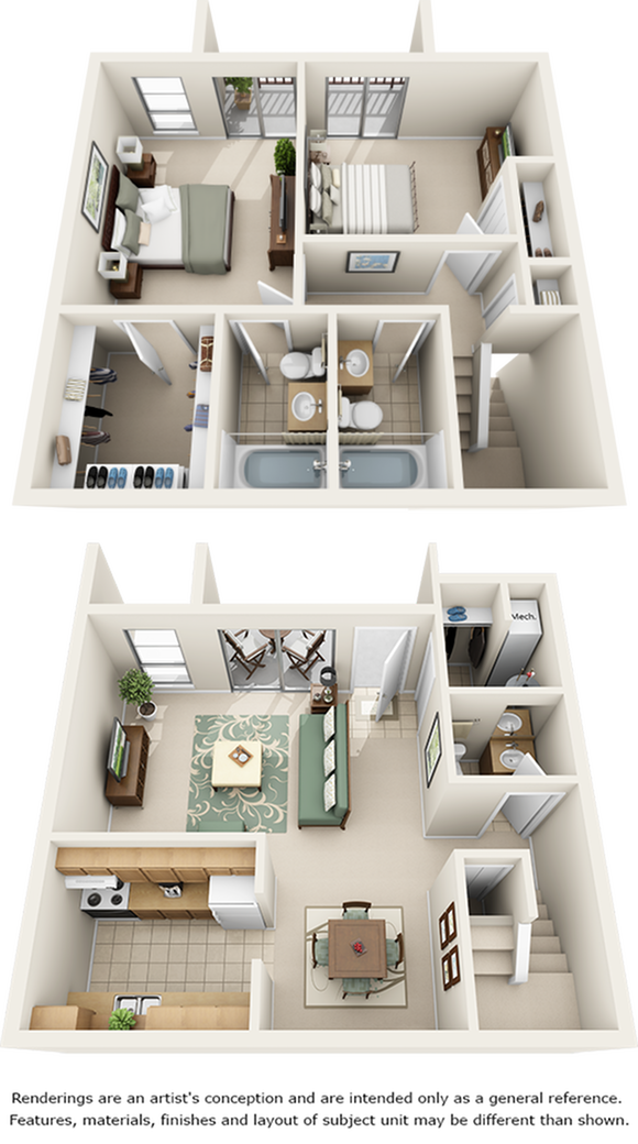 Orange Blossom 2 bedrooms 2.5 bathrooms floor plan with full upgrade
