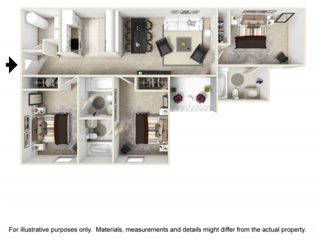 Traditional 3 bedrooms 3 bathrooms floor plan