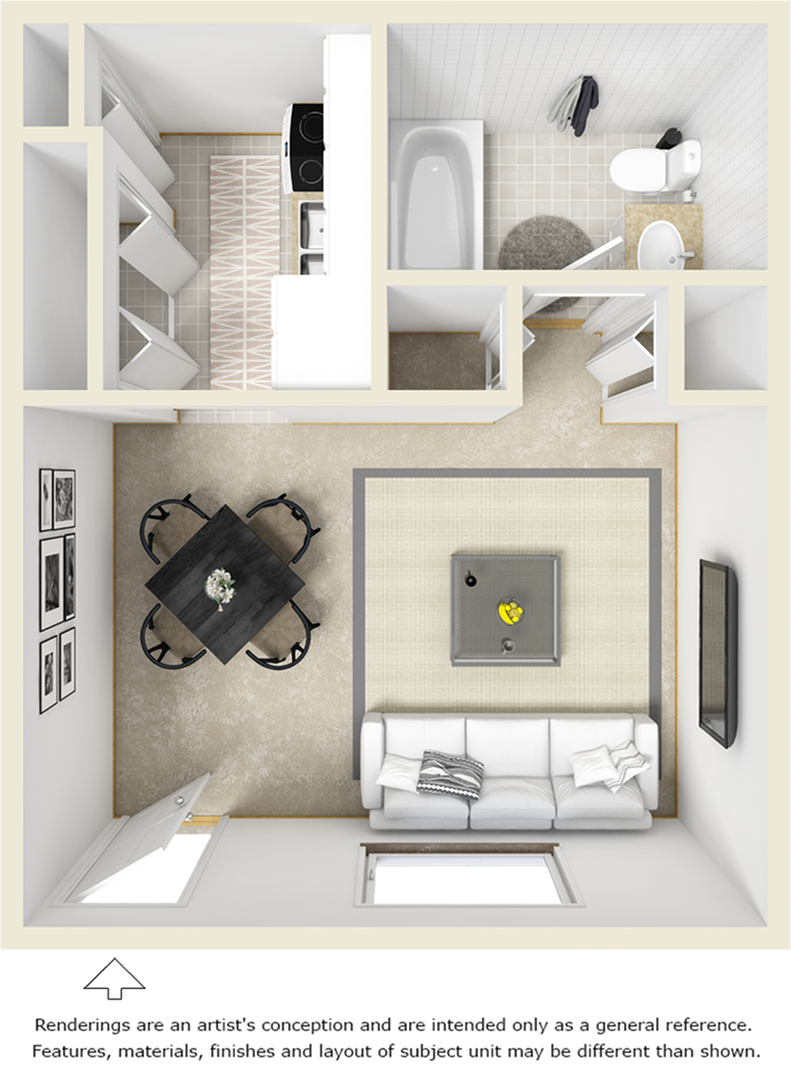 SoHo 1 bathroom studio floor plan